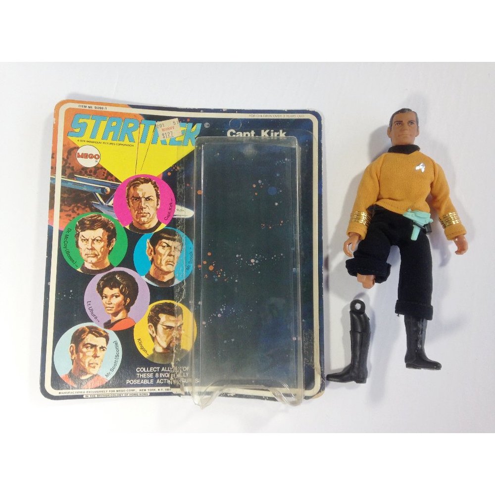 Vintage 1974 Mego Star Trek Captain Kirk  + Original 6-Face Card - READ